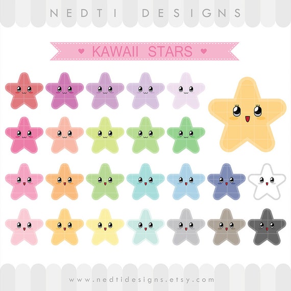 24 Kawaii Stars Clipart Colorful Pastel Rainbow Color Clip