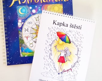 Set of two Coloring Books ASTROLANDIA and Drop of happiness, Adult Coloring Book, Art Therapy, High quality artist print