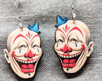Creepy Clown Earrings / Circus Earrings / Painted Face / Clown Face Earrings / Hypoallergenic / Stainless Steel / Creepy Horror Earrings