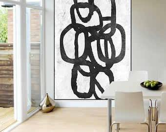 black and white abstract painting extra large wall art, original Painting on cnvas, large canvas art ,