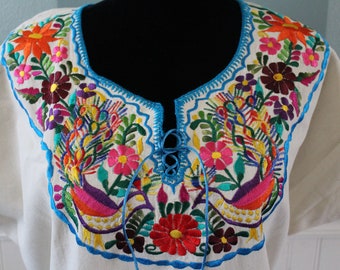 Off-White / Ivory-- Large- Traditional Mexican Embroidered Dress.