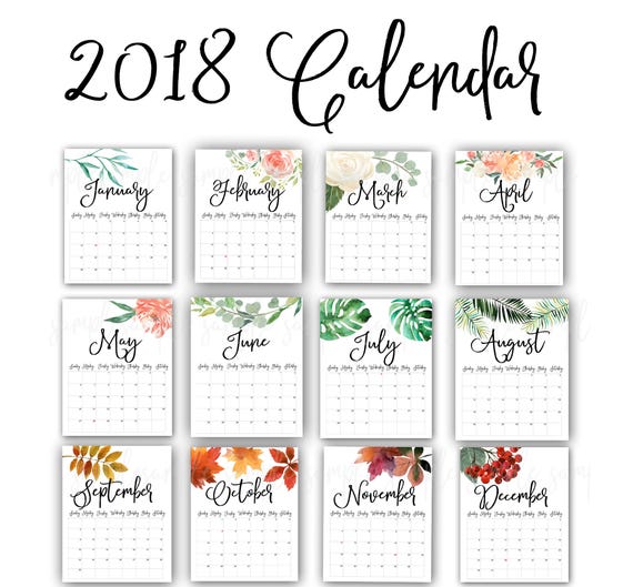 2018-Kalender Aquarell Blumen Kalender 2018 monatlichen 2018-Kalender Aquarell Blumen Kalender 2018 monatlichen