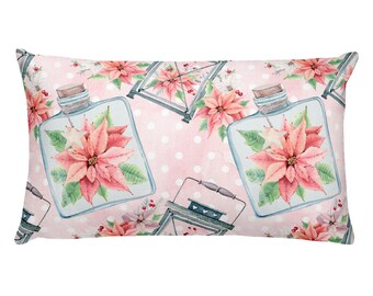 Christmas Poinsettia Rectangular Pillow Version 2 Throw Pillow Accent Pillow