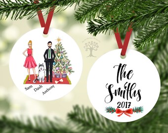 Personalized Christmas Ornament, Family Ornament, Family with Husky Ornament, Husky Ornament, Family with Dog Ornament, Husky gifts