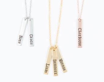 Mommy Necklace - Baby Name Vertical Bar Necklace - Personalized Bar Necklace - Gold, Rose Gold, Silver Bar Necklace, Mom Grandma Necklace