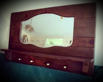 1940s Wood pallet mirror shelf