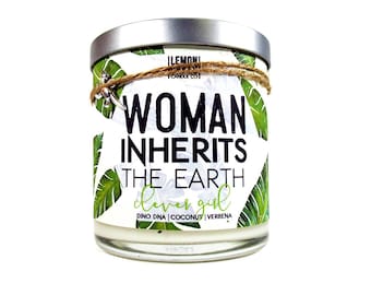 Woman Inherits the Earth - 10oz Wood or Double Wick Soy Candle - LemonCakes Candle Co - Lime, Coconut, & Verbena