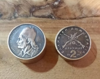 Handcrafted Greece 2 Drachmai Coin Pill Box.