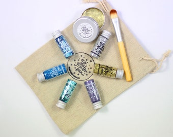 Sky Eco Glitter set - biodegradable, body glitter, hair glitter, face glitter, beard glitter for festival faces and children's parties.