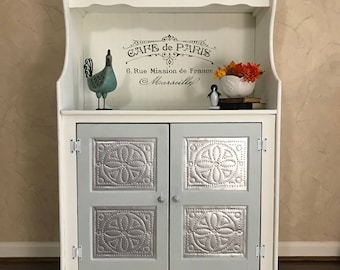 French Farmhouse Pie Safe Hutch, Wood Hutch, Old style, punched tin