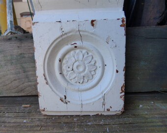 Antique Wood corbel Architectural salvage rosette Flower petals design Boards Plinth planks Supplies Repurpose Restoration SalvageRelics