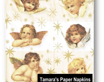 4 Decoupage Napkins, Paper Napkins, SWEET ANGELS cherubs, 21 cm 8.3 Inches. Napkins for Decoupage or Party. Printed in Europe.