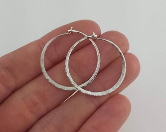 Hammered Silver Hoop Earrings, 18 Gauge, Thick Silver Hoops, Argentium Sterling Silver Gift for Her, Hammered Earrings, Mothers Day Gift