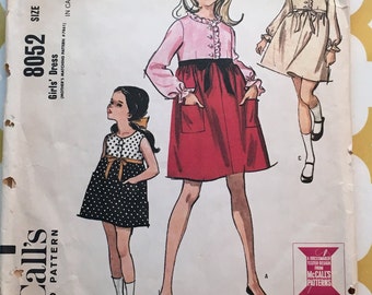 1965 McCalls Sewing Pattern 8052 Girls Empire Bodice Dress Size 6 cut-girls dress pattern, size 6 girls dress pattern, 1960s dress