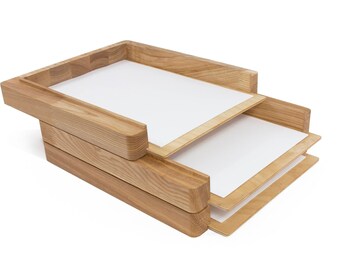 Wooden paper tray - 3 stages - Wooden paper holder - Stacked paper tray - Desk organization - Stacking paper storage - Wooden file sorter