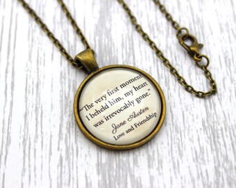 Jane Austen, 'My Heart Was Irrevocably Gone', Love and Friendship Quote Necklace or Keychain, Keyring.