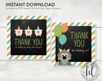 Three Little Pigs Birthday Favor Tags or Stickers | Pig Birthday Favor Tag | Three Little Pigs Birthday | Pig Party Thank You Favors