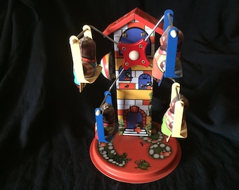 Vintage Tin Toy, Wind Up Toy, Swinging and Turning Seats, with Little Bears as Passengers and Sound - 1970