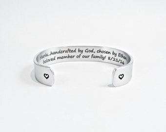 Daughter-In-Law Gift ~ (Name)...handcrafted by God, chosen by (Name), beloved member of our family! (Wedding Date) ~ 1/2" message cuff