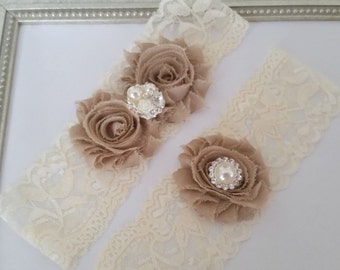 Bridal Garter Set, Ivory and Champagne Lace Garter, Keepsake Garter, Toss Garter, Ivory and Champagne Wedding Garter Set, Bridal Garter