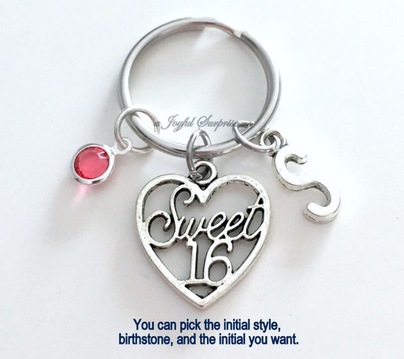 Sweet 16 KeyChain Sixteen Keyring Heart Key chain Birthday