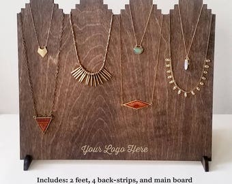 Joined Tier Necklace Display w/ Custom Logo- 12 Necklaces {{wooden display, market display, custom branded, craft show display}