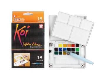 18 Watercolor Cakes, Sakura Koi Watercolour Cake, Watercolor Field Portable Sketch Set with Brush, Painting Supplies