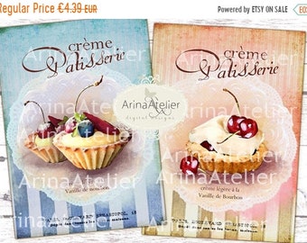 SALE 40% OFF - Shabby Cream Patisserie Cards No.2 - Large Images - Backgrounds - 5x7 inch - Digital Print - Ephemera Sheet - Tote, Bags, t-s