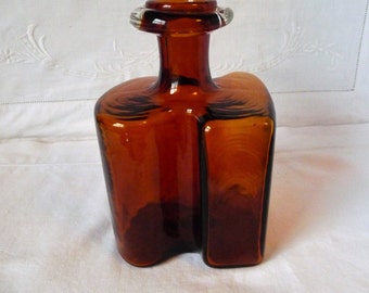 1960s Holmegaard Danish Art Glass Schnapps Flask Amber Glass 6" 15cms