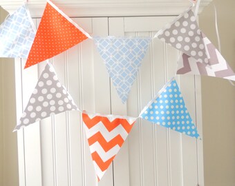 Banner Bunting Nautical Fabric Flags Navy Blue Whale Beach