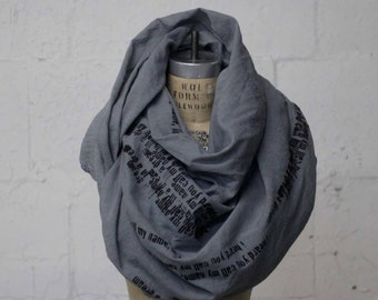 Scarf, Gray Poetry Scarves , Wraps and Shawls, Cotton Scarves, Fashion accessories, Unique Gifts