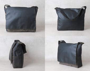 black mens messenger bag, mens canvas messenger bag, upcycled bag, vegan bag, flap bag, vegan messenger bag laptop, mens satchel bag