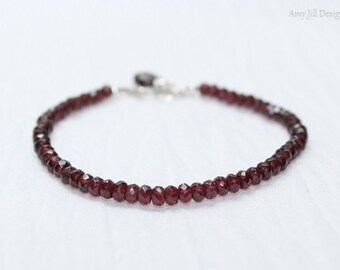 Garnet Bracelet, Sterling Silver, Wire Wrap Stone, Garnet Jewelry, January Birthstone, Red Gemstone Jewelry
