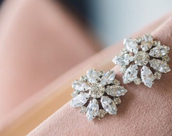 Bridal Earrings, Art Deco Crystal Rhinestone Wedding Earrings, Flower Crystal Cluster Stud Earrings, Old Hollywood Bridal Jewelry, TILDA