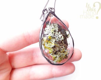 Real lichen necklace, moss resin pendant, caught in resin, woodland pendant, nature preserved, lichen resin, rustic pendant, resin pendant