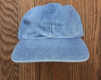 Vintage 90s New Deadstock Blank Light Wash Denim Unstructured Strapback Hat Baseball Cap