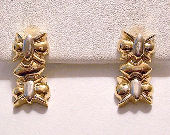 Butterfly Chain Link Pierced Post Stud Earrings Gold Silver Tone Vintage Double Decorative Accents Dangles