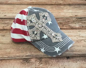 Items similar to Gray baseball hat with cross by Two Girls Who Make ...