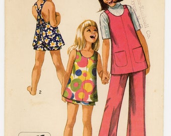 Vintage Simplicity Sewing Pattern - 8766 ca.1970 - Child's and Girl's Jiffy Bell-Bottom pants or shorts and Top