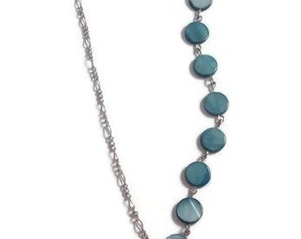 Asymmetrical gold chain necklace ball round turquoise mother-of-Pearl and turquoise marble cylindrical precious semi stone