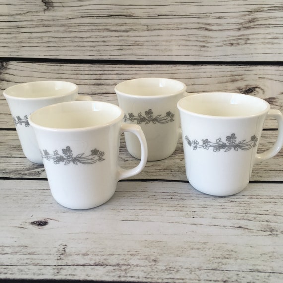 4 Corelle Cups Ribbon Bouquet Coffee Cups Corning Vintage 4 Corelle Cups Ribbon Bouquet Coffee Cups Corning Vintage