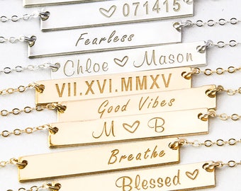 Personalized Gold Bar Necklace, Bar Name Necklace, Initial Custom Necklace, in Gold Filled, Sterling Silver, Monogram