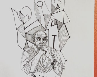 Pablo Picasso 8.5 x 11 ink line drawing portrait
