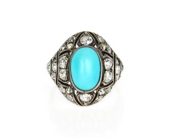 Art Deco Turquoise and Diamond Bombe Ring