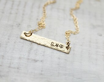 Gold Bar Necklace- Gold Filled Personalized Necklace- Hand Stamped Necklace- Personalized Necklace