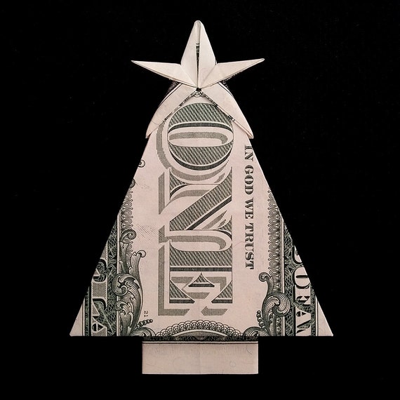 Real One Dollar Bill Origami Miniature CHRISTMAS TREE with
