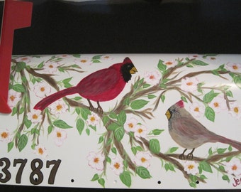 Male & Female Cardinals in Dogwood Tree Original Design Custom Request Only