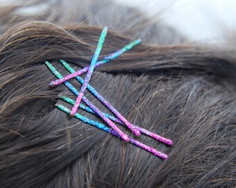 Decorative bobby pins, decorative hair pins, colorful bobby pins, glitter bobby pins, bobby pins, colored bobby pins, rainbow accessories