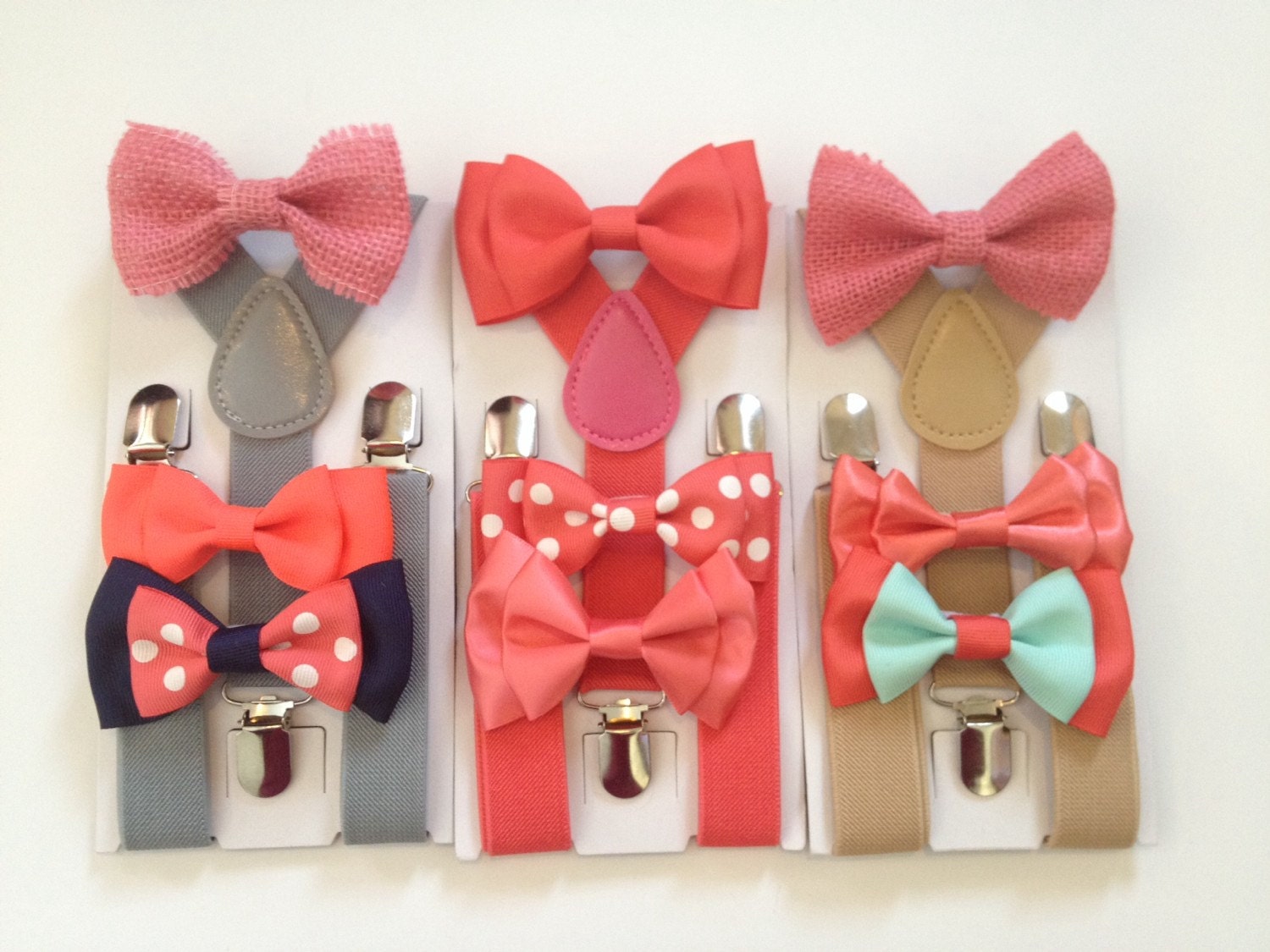 Coral Bowtie Suspenders Set Coral Boys Bow ties Suspender