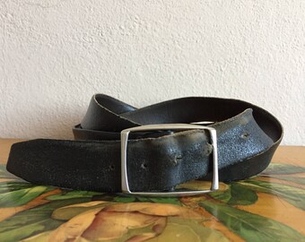 Black Leather Belt Distressed Vintage